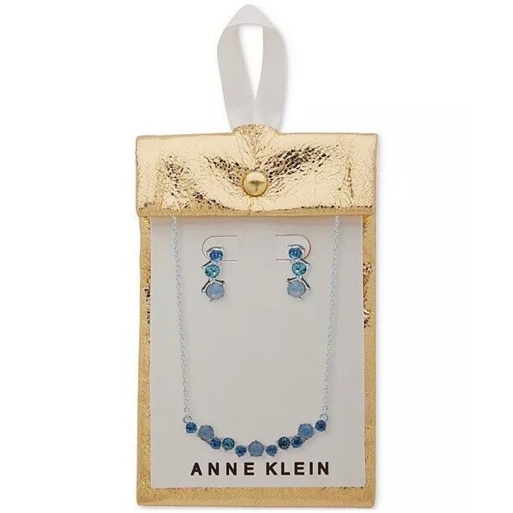 Anne Klein Silver Tone Crystal Necklace Earrings (2pc Set) Trendy Fashion Style - Picture 3 of 7